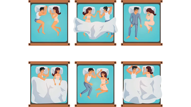 eine Illustration der verschiedenen Schlafpositionen für Paare