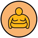 Ein Symbol, das eine schwergewichtige Person darstellt, um ein Produkt zu illustrieren, das für übergewichtige Menschen nicht geeignet ist